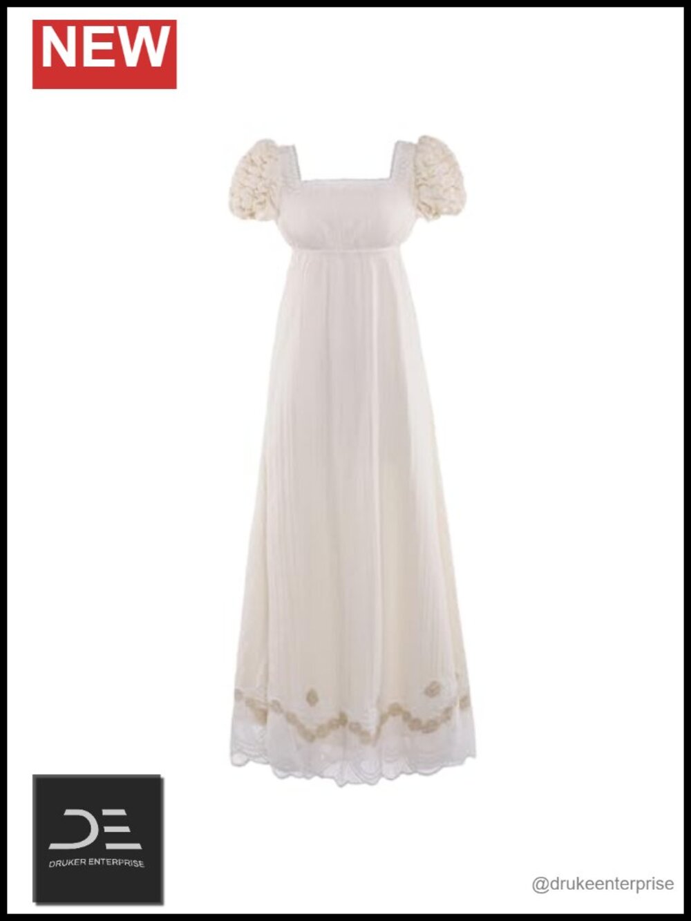 Vibsion Regency Lace Empire Waist Dress Short Puff Sleeve Victorian Ball Gown